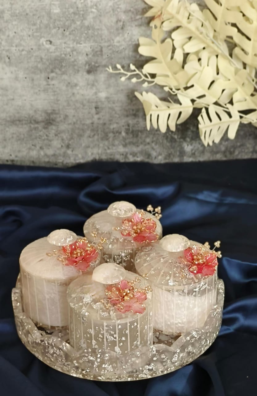 Resin Dry Fruit Tray with 4 Dry Fruit jars