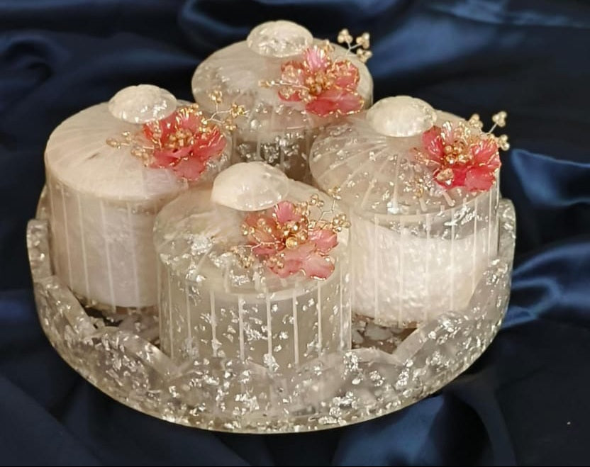 Resin dry fruit tray with 4 jars