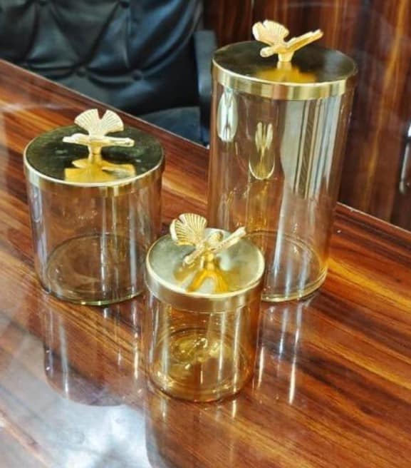 3 piece glass jar with metal lid set