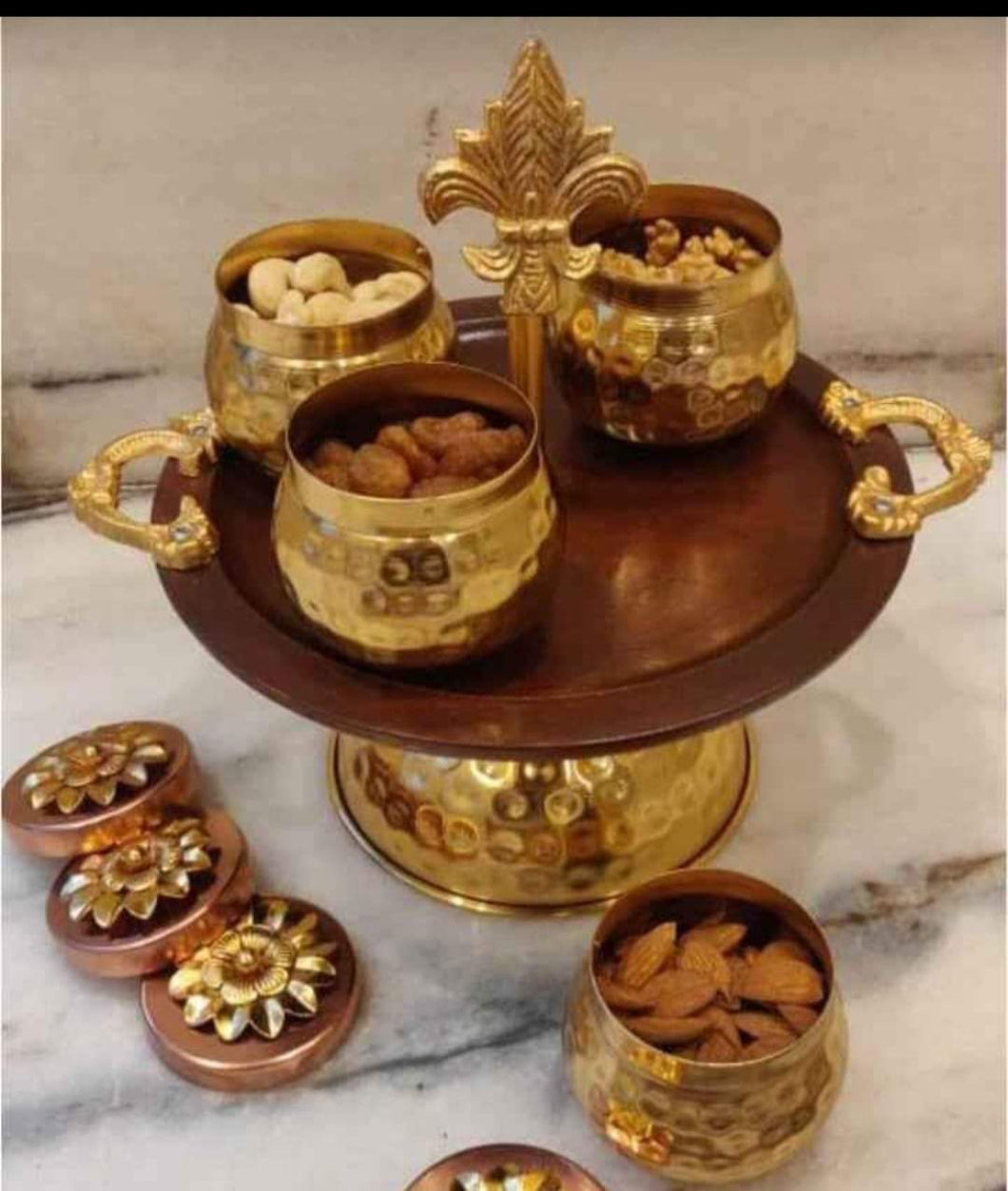 Wooden Tray Stand with 4 Metal jars