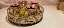Load image into Gallery viewer, Metal Tray with Glass and 4 Metal jars ( Golden and Silver )
