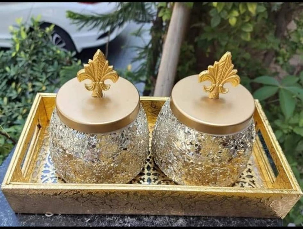 Designer Mosaic Jars with Golden MDF Tray