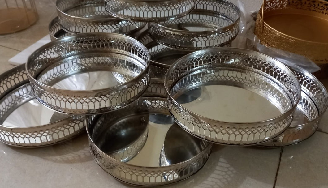10 inch Metal Silver Glass Tray