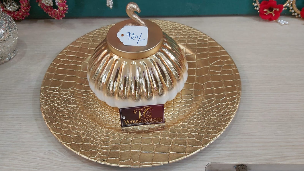 Gold Plated royal plate (Multiple options avaialbe) and Glass jar factory fitted with Brass designer lid.