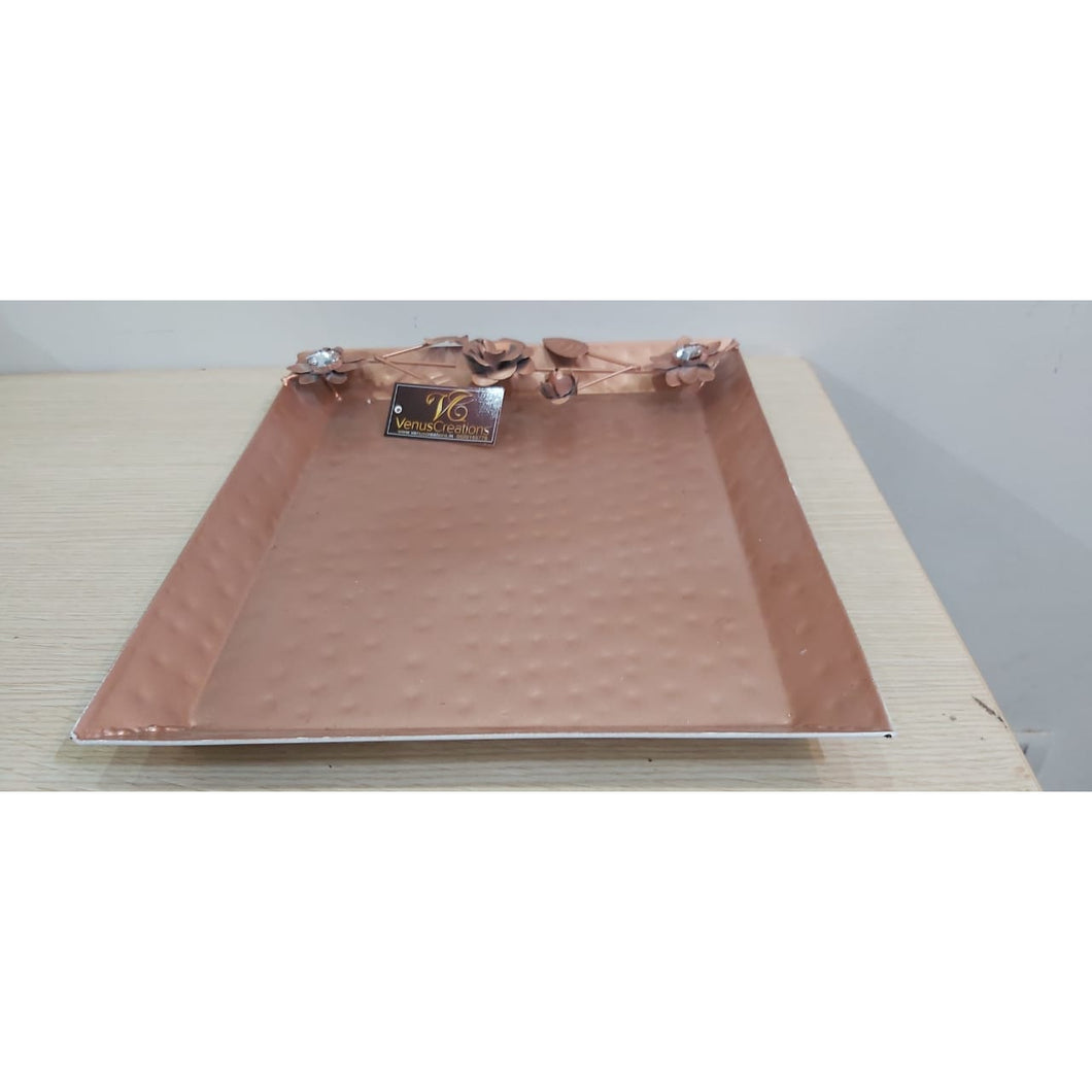 copper tray with white metallic color base for four jars / customised hampers