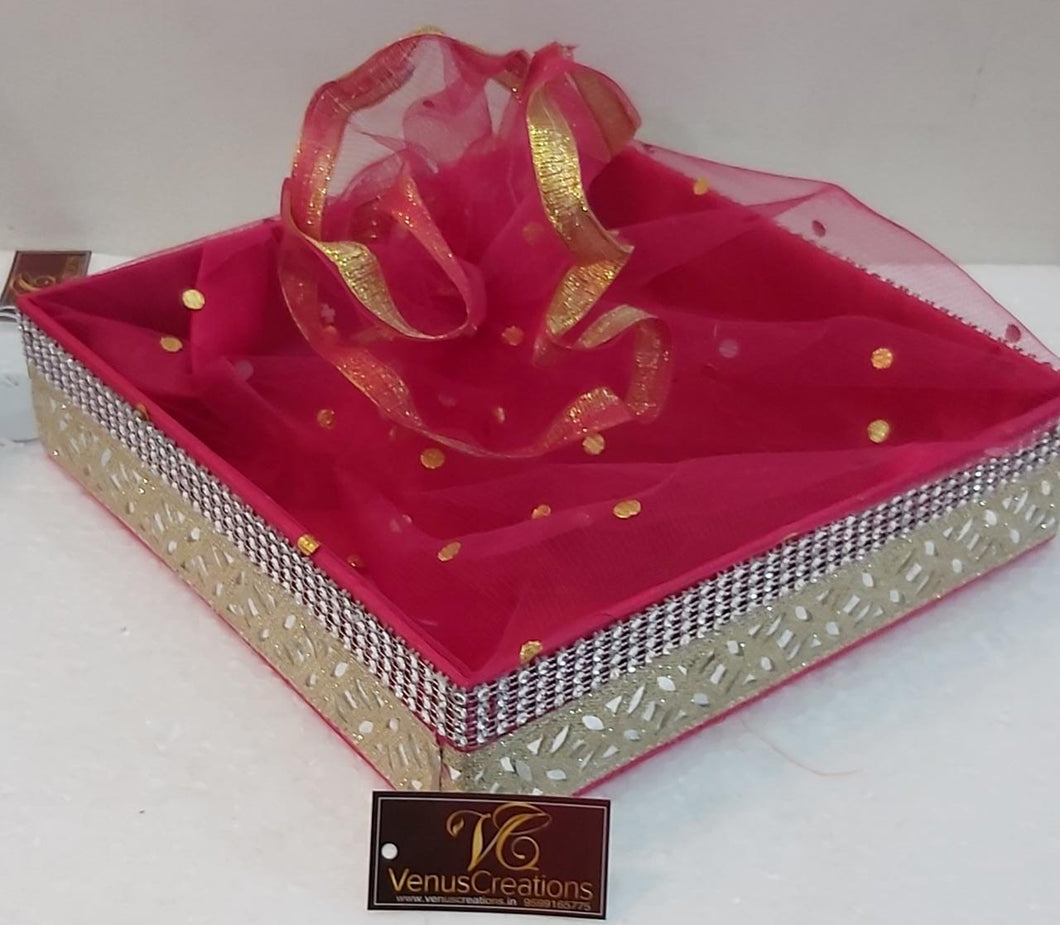 Red jali and cloth work designer square tray