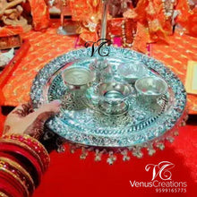 Load image into Gallery viewer, German Silver Pooja Thali with Free Red Velvet Box (Spl Diwali Offer)
