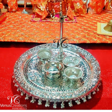 Load image into Gallery viewer, German Silver Pooja Thali with Free Red Velvet Box (Spl Diwali Offer)
