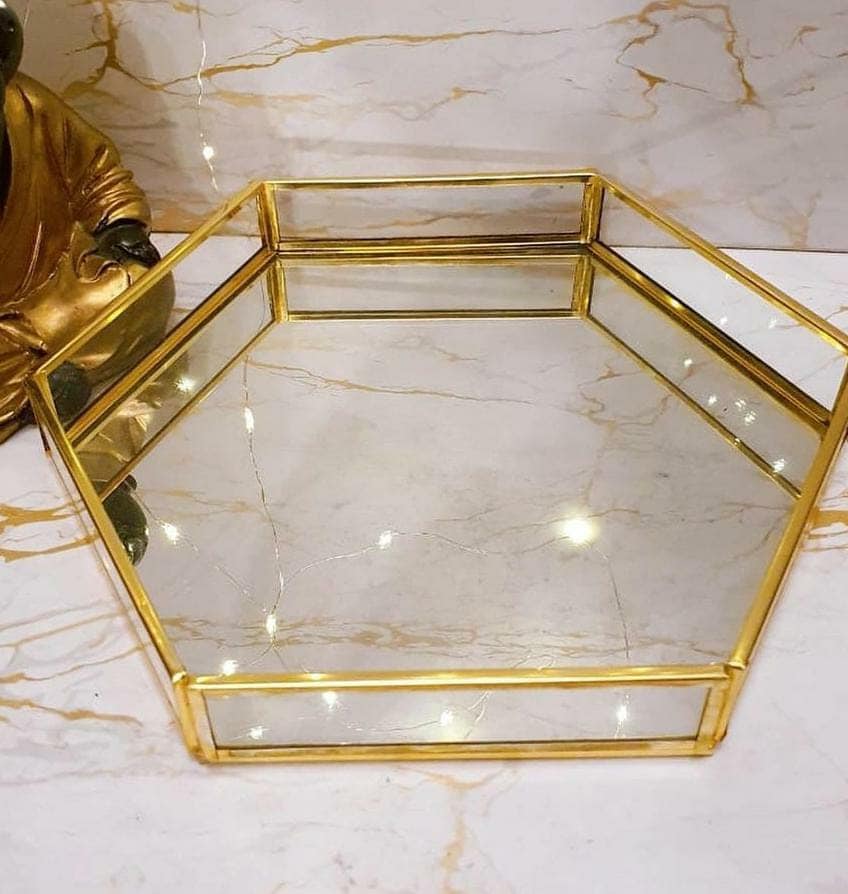 Hexagon Shape Glass Tray ( Bulk Only )